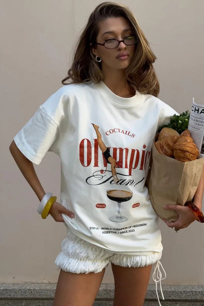 Cotton Fashion Trendy Loose Creative Print T-shirt