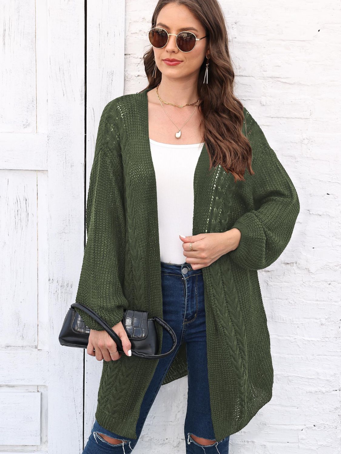 Estela | Cable knit cardigan with open front and long sleeves