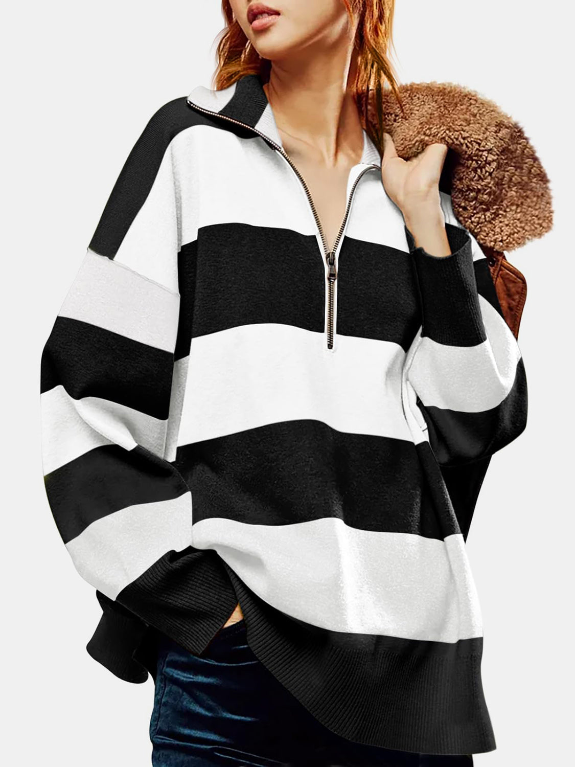 Lidia | Color block half zip sweater with long sleeves