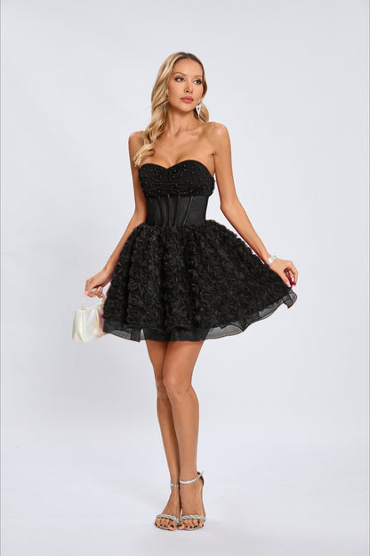 Beaded Strapless Puff Party Dress