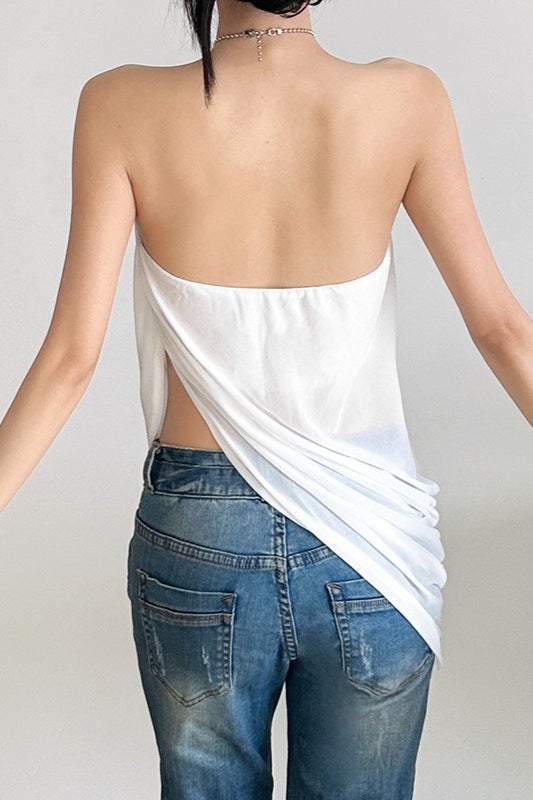 Solid Loose Flowy Halter Backless Blouse