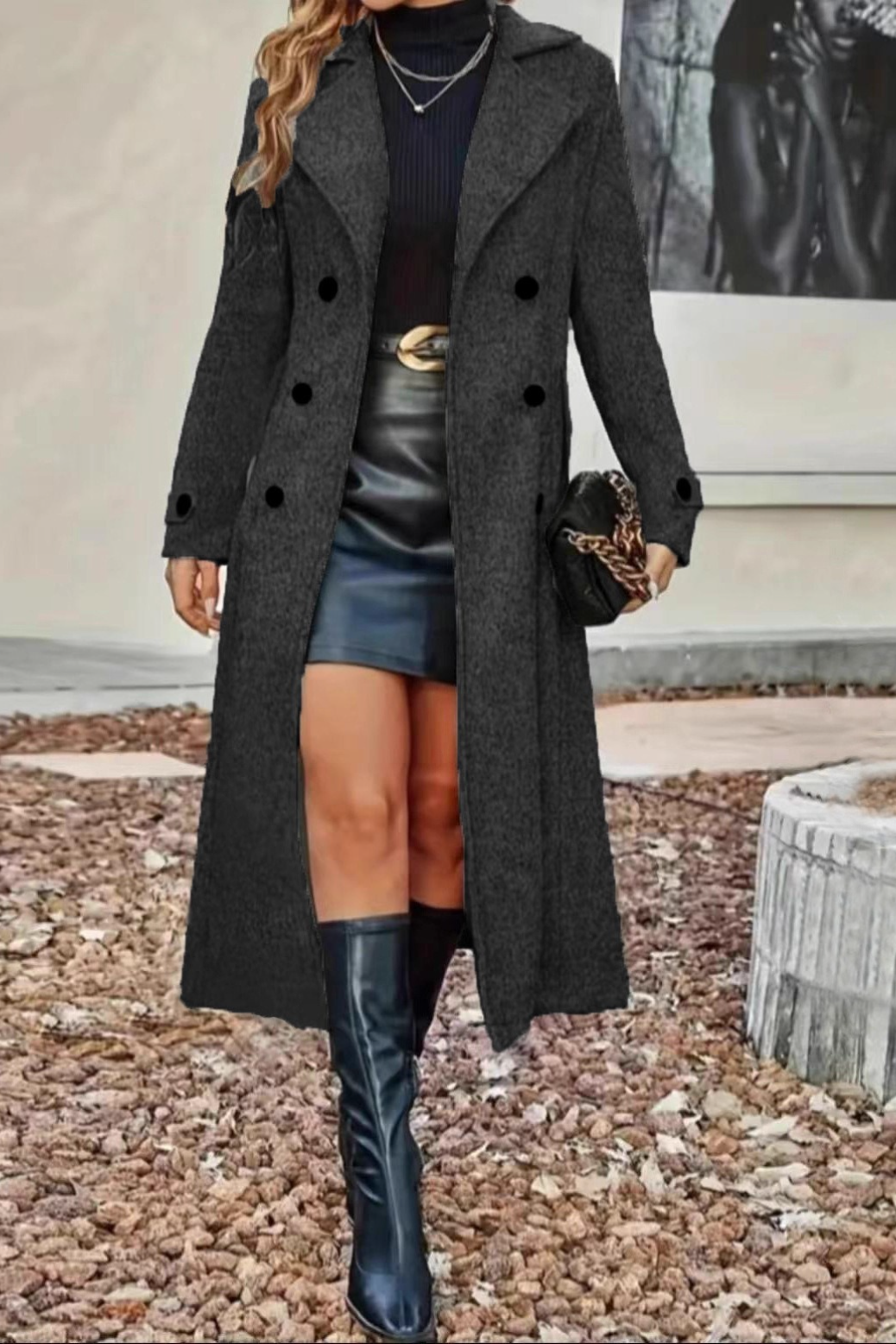 Wool Blend Lapel Double Breasted Chic Overcoat