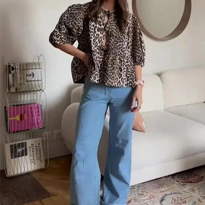 Fabiana® | Blouse With Tie Closure And Puff Sleeves
