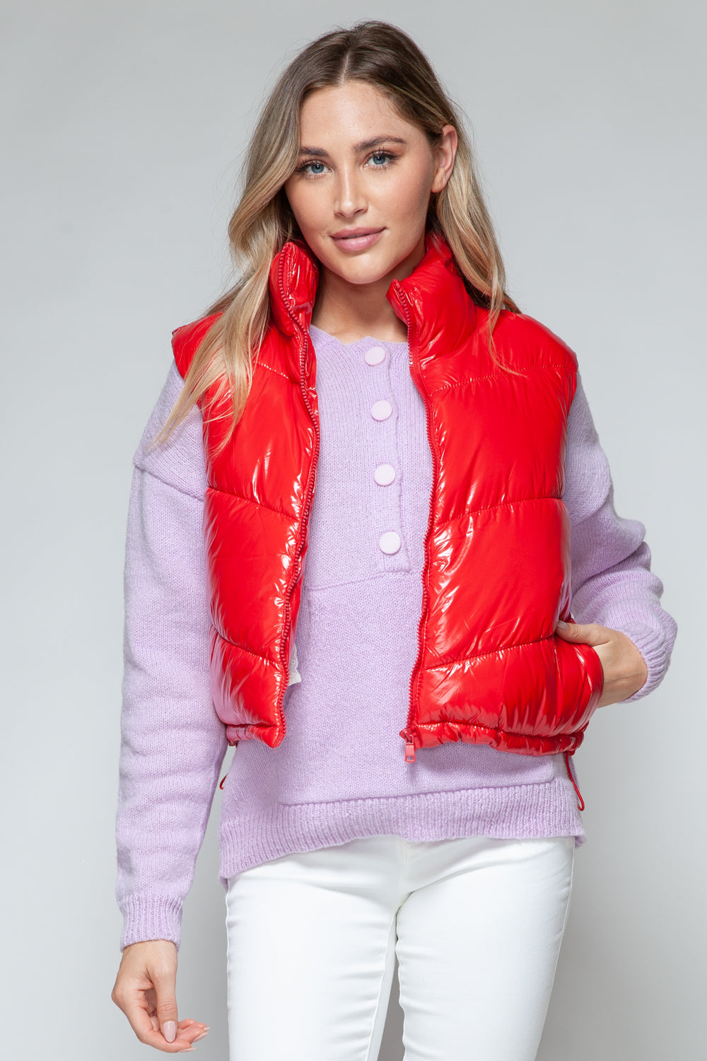 Gina | Snobish shiny quilted vest with turtleneck and zip