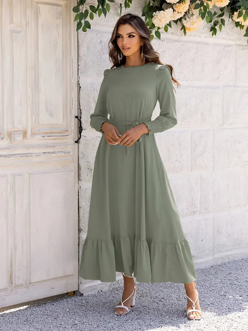 Elvia® | Women'S Belted And Flounced Maxi Dress