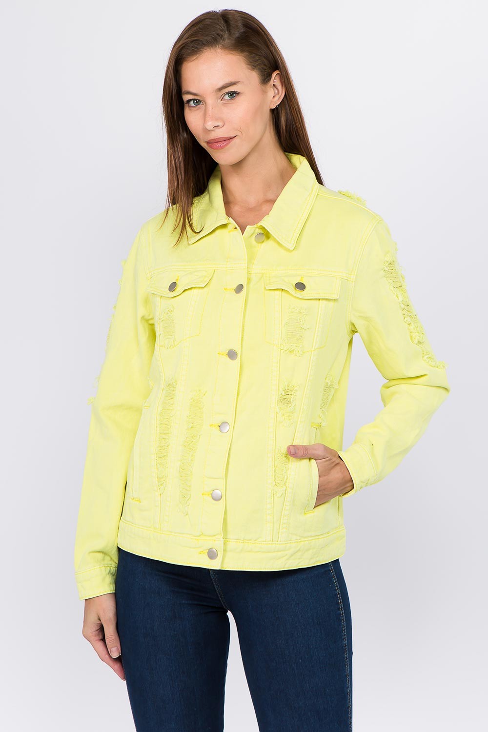 Marina | American Bazi distressed button back denim jacket