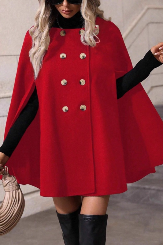 Elegant Double Breasted Loose Slim Wool Mid Length Coat