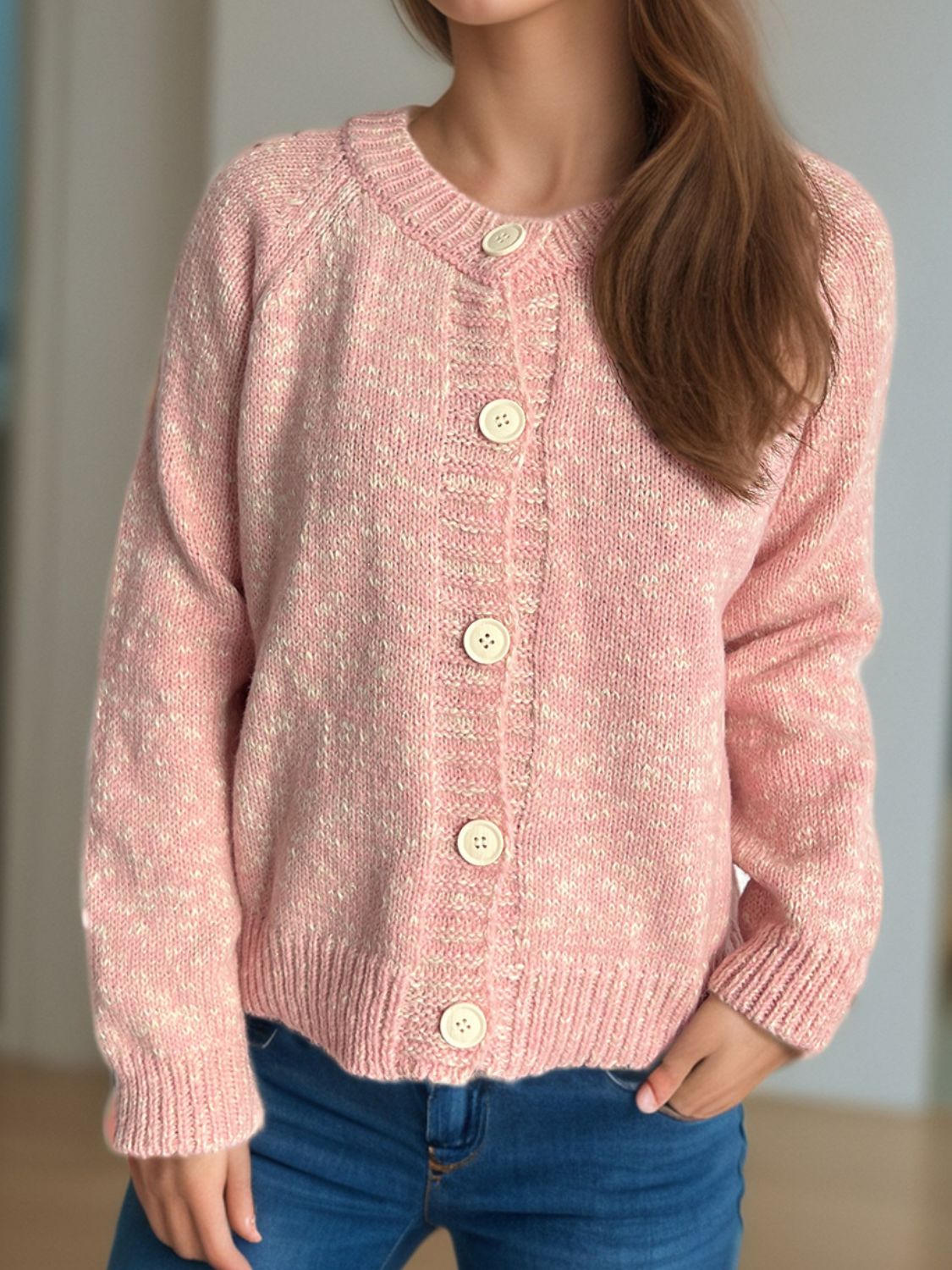 Irina | Mottled long-sleeved cardigan with button placket