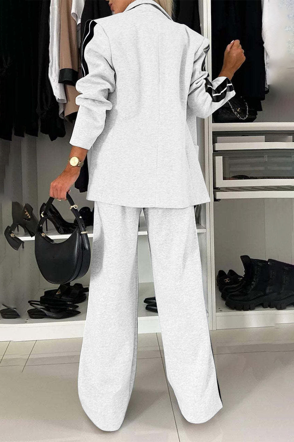 Frieda | Complete top and trousers set with contrast lapel collar