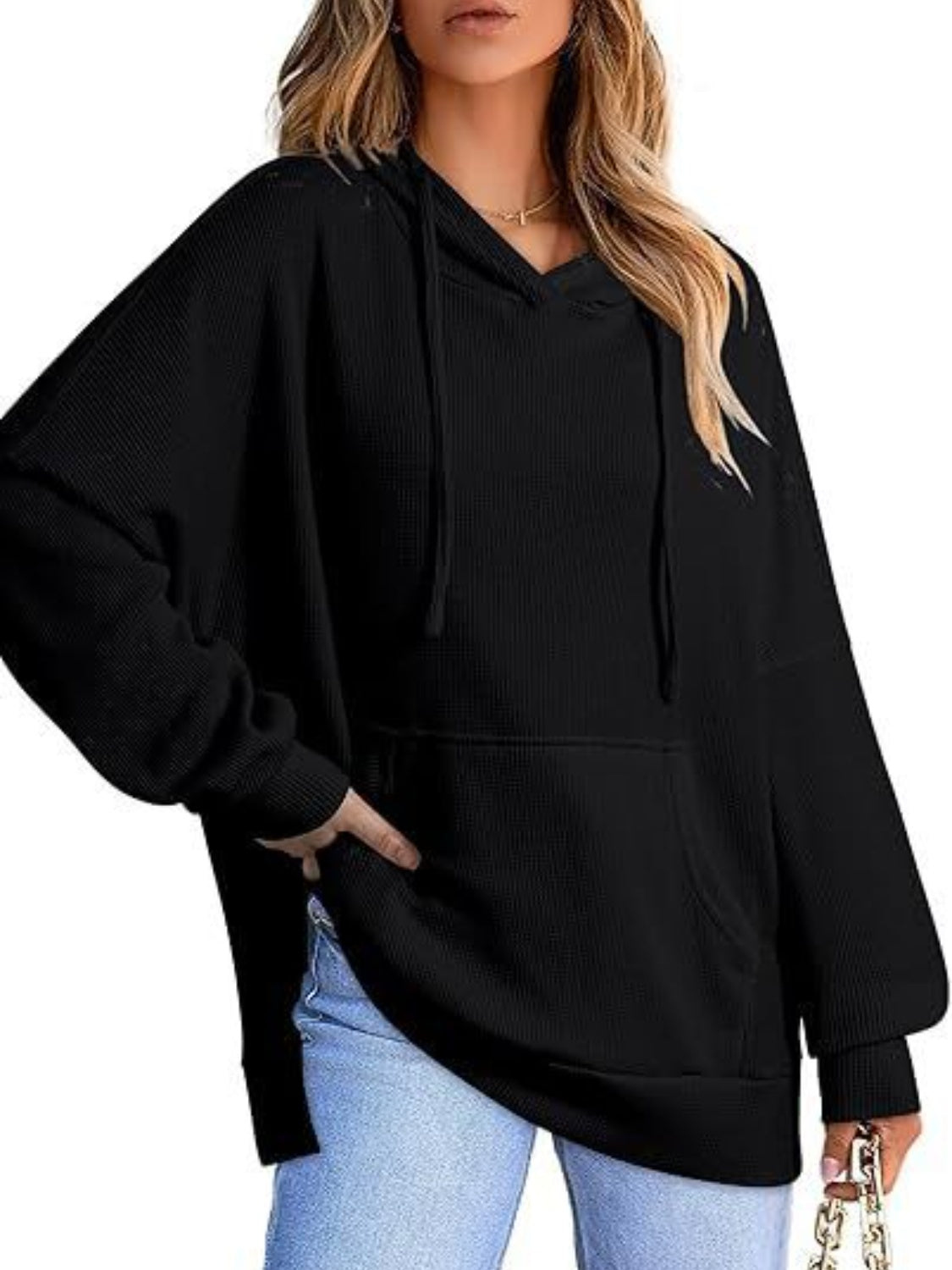 Eleonora | Long sleeve hoodie with drawstring and slit