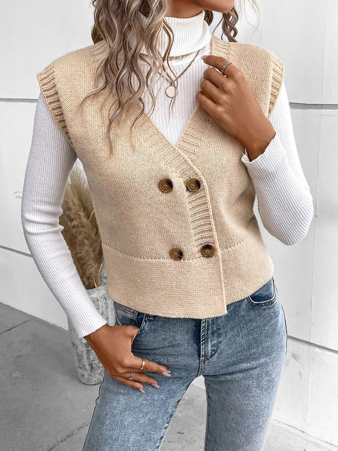 Stefanie | Full size button down V-neck sweater vest