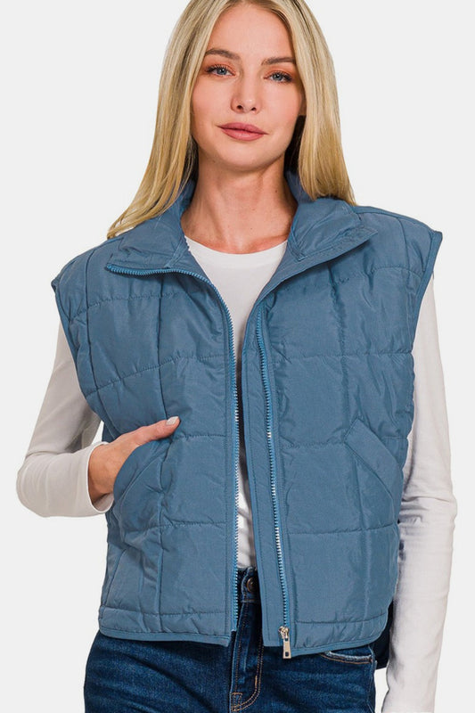 Amalia | Cropped puffer vest from Zenana with zip and pockets