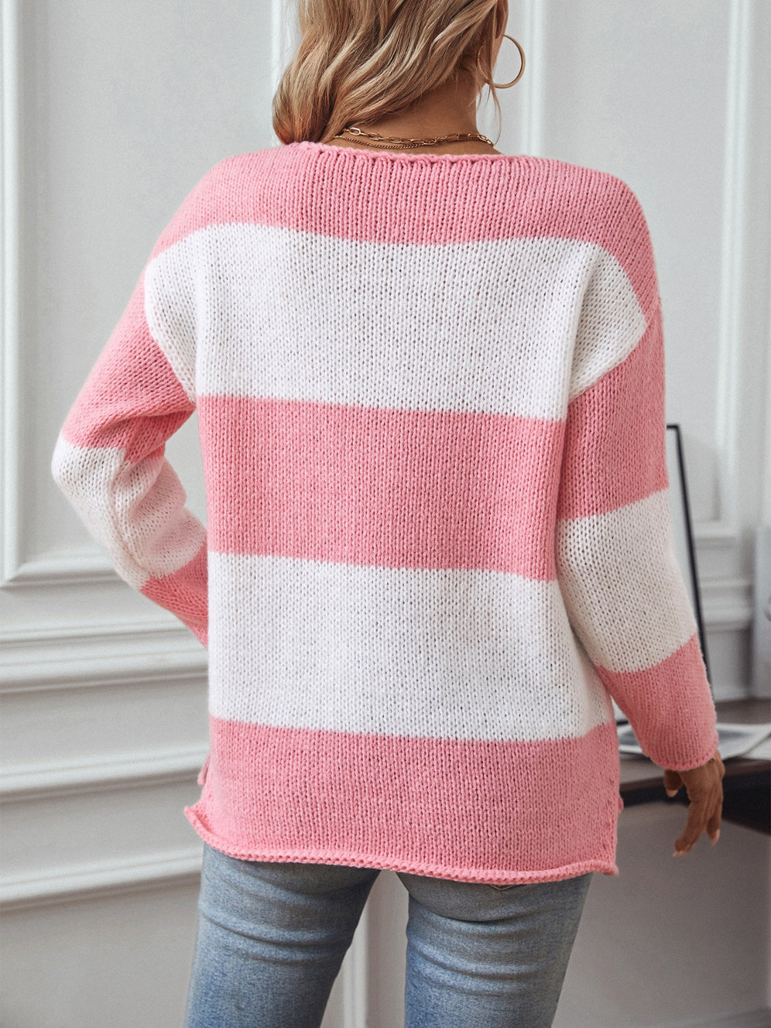 Rosario | Long sleeve color block V-neck sweater