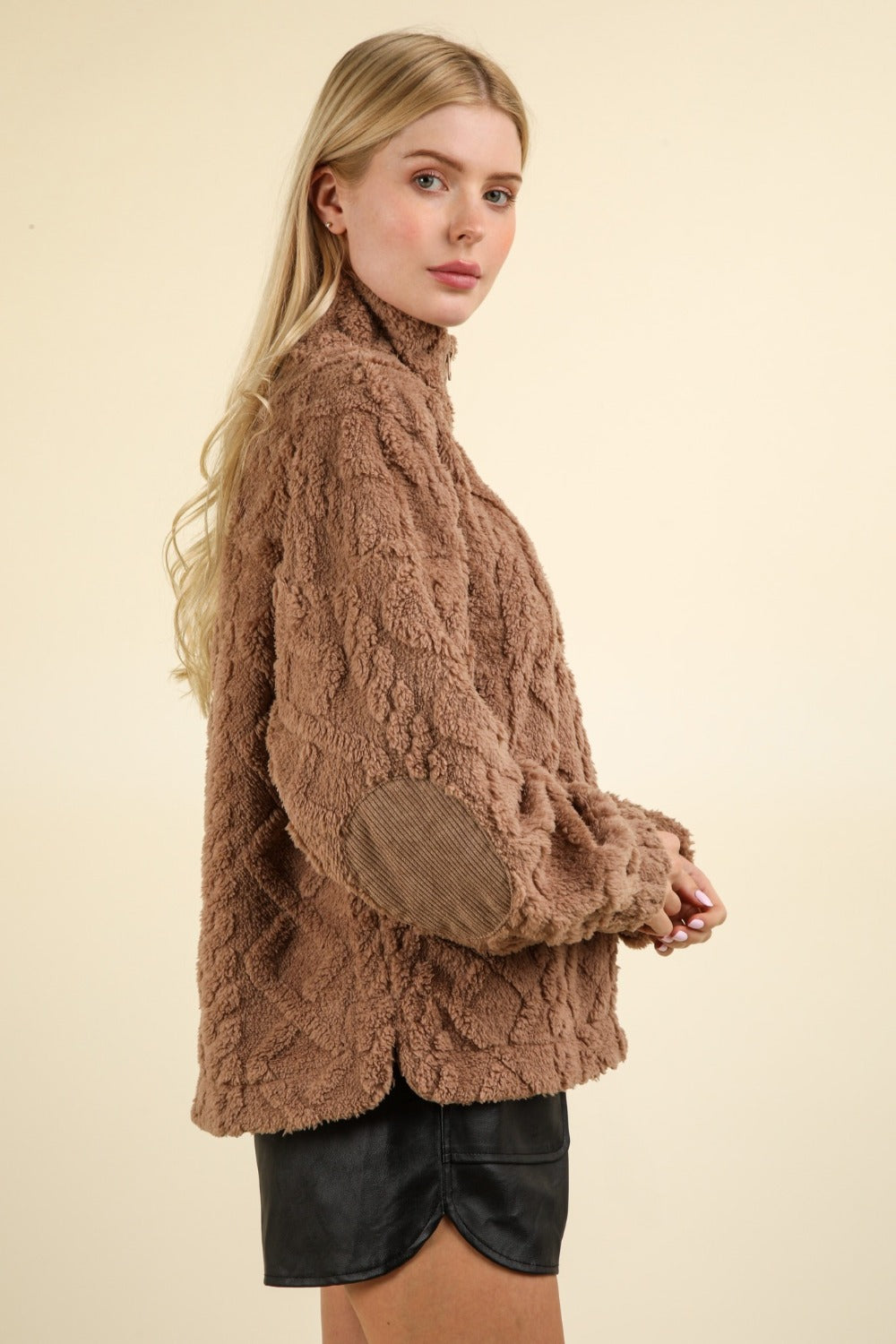 Nina | Fluffy cable knit fleece half zip sweatshirt