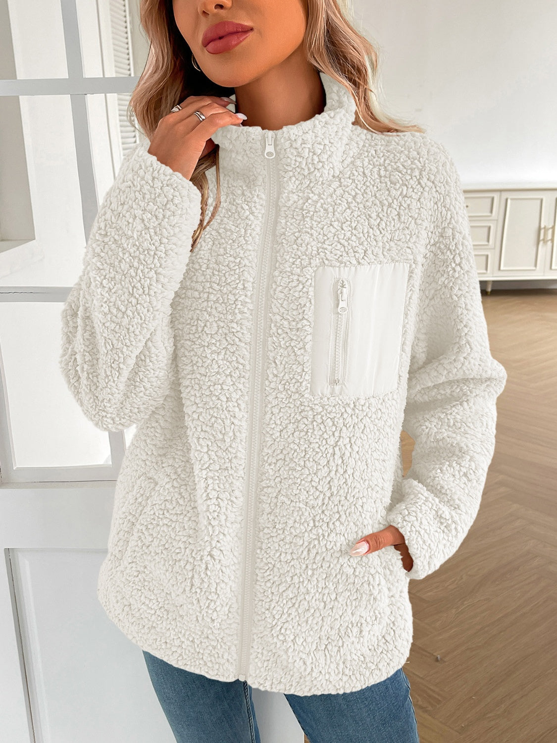 Camila | Ivy Lane fluffy jacket with long sleeves and zip