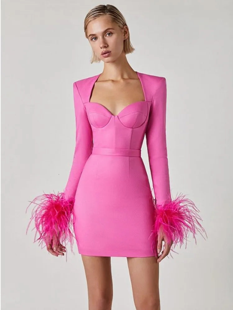 Violeta® | Women's Feather Bodycon Mini Dress
