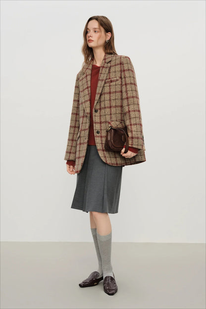 Retro Plaid Short Blazer Blazer