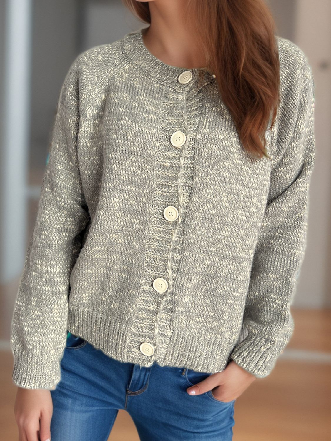 Irina | Mottled long-sleeved cardigan with button placket