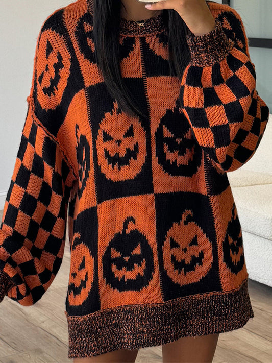 Estrella | Pumpkin long sleeve sweater with exposed seam and crew neck