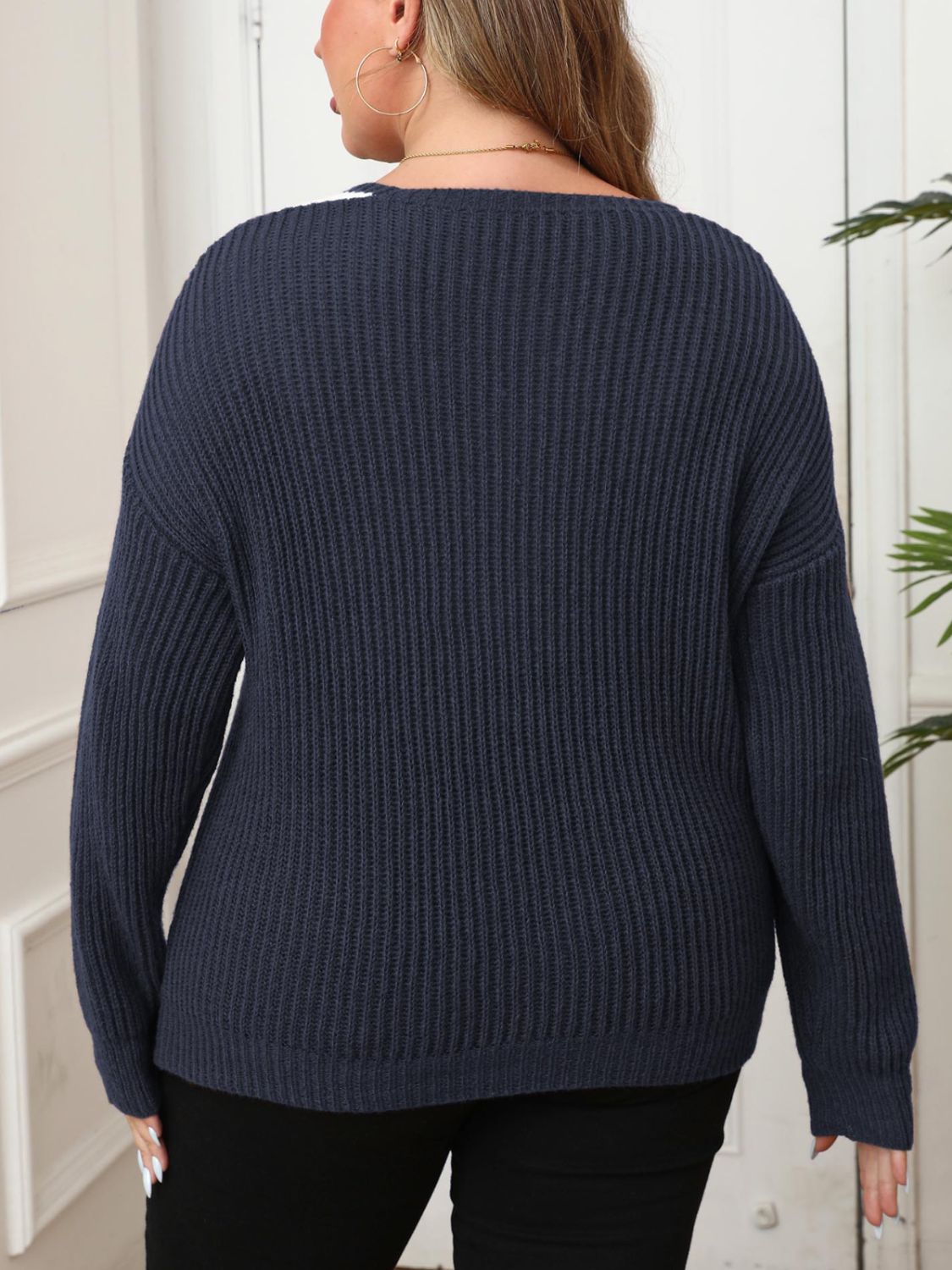 Jana | Plus size sweater with long sleeves and contrast dropped shoulders