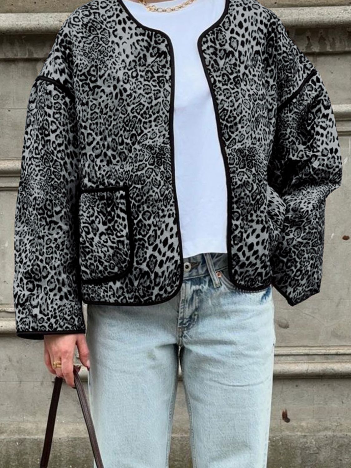 Fiona | Perfee leopard long sleeve open front jacket