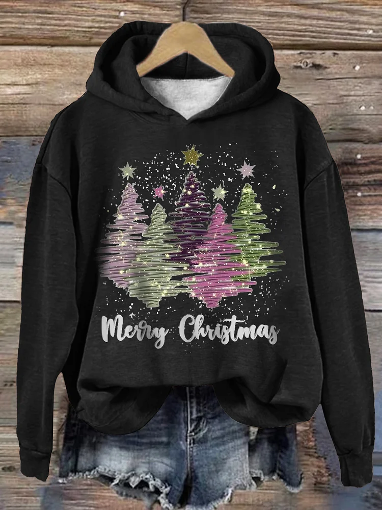 Karen | Women's Christmas hoodie with hood and cheerful Christmas tree print
