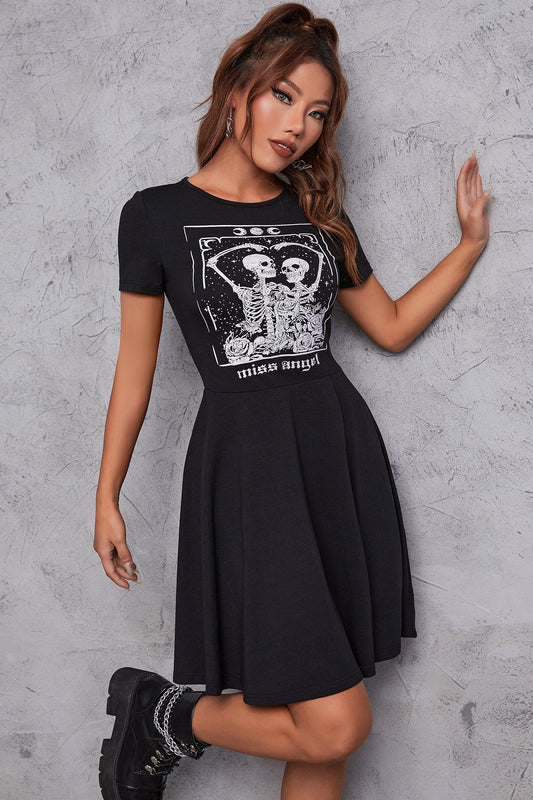 Skull Print Gothic Dress