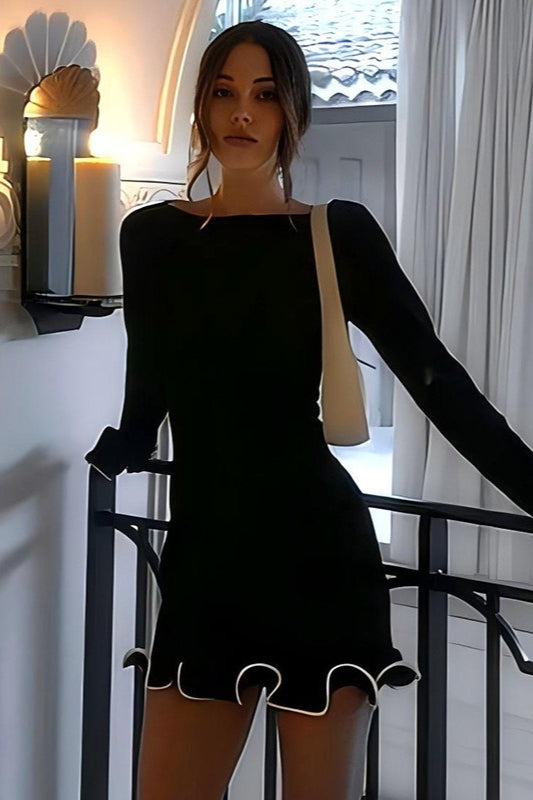 Elegant Round Neck Ruffle Cocktail Dress