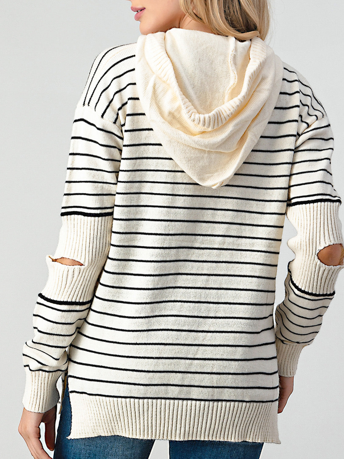 Diana | Shiny striped slit sweater with cutouts
