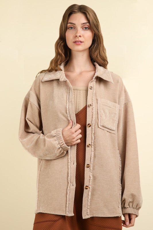 Josefina | Mixed media button-down jacket with raw hem