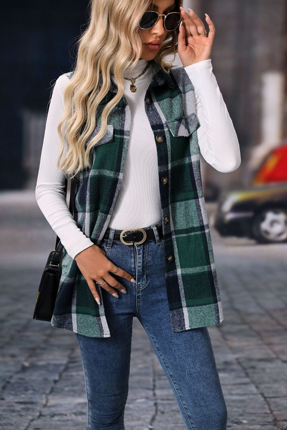 Olivia | Checked vest coat with buttons