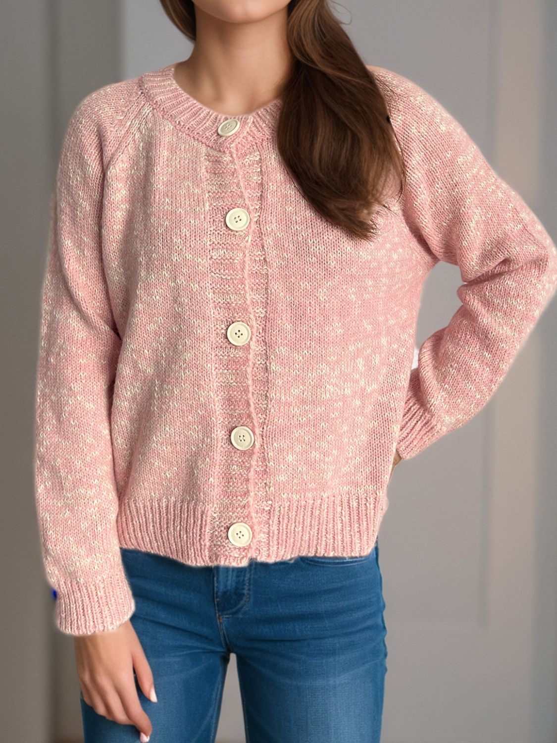 Irina | Mottled long-sleeved cardigan with button placket