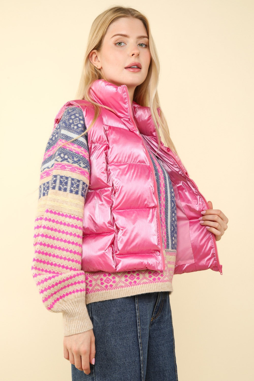 Inés | Shiny metallic puffer vest with zip fastening
