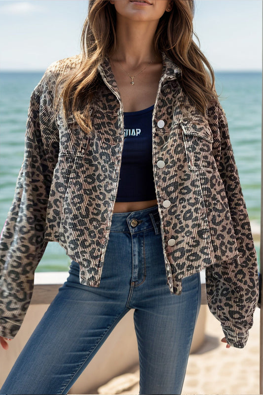Jutta | Long sleeve leopard print button down jacket