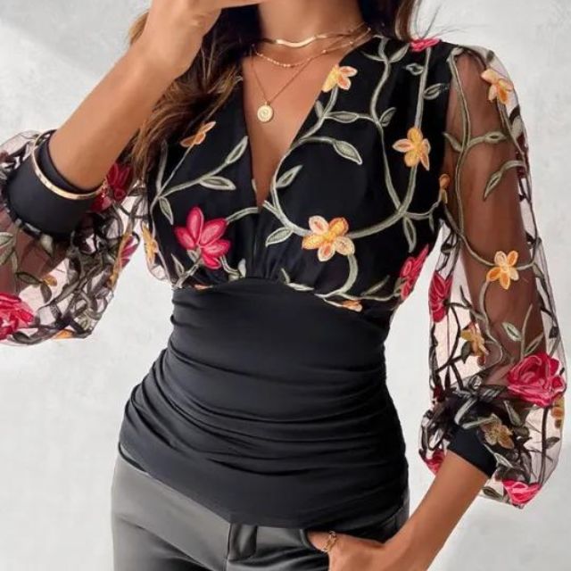 Letizia® | Blouse With Embroidered Transparent Sleeves
