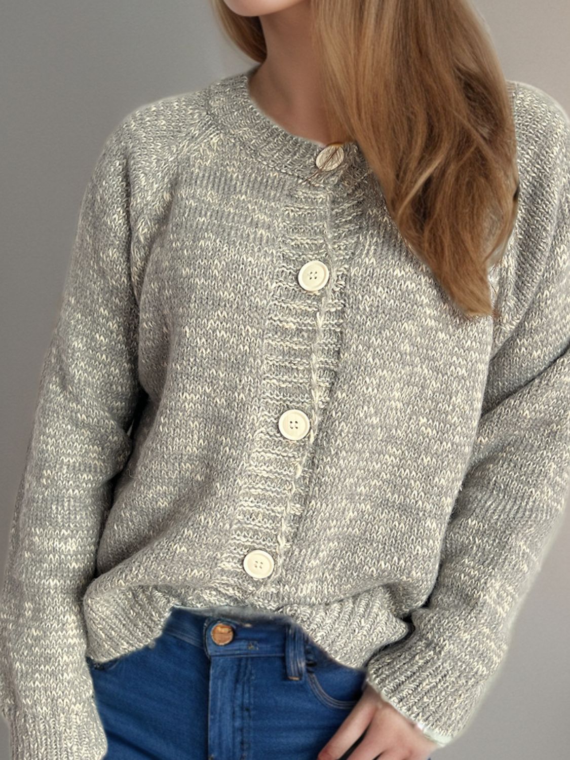 Irina | Mottled long-sleeved cardigan with button placket