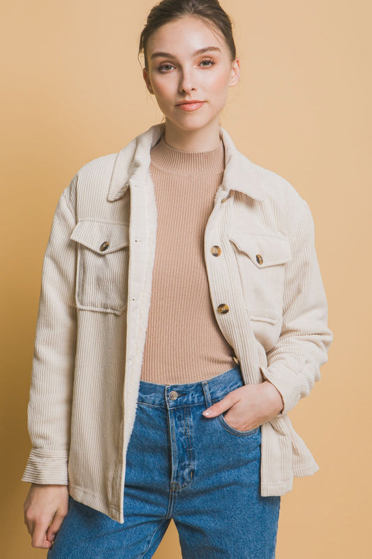 Beatriz | Love Tree corduroy jacket with buttons and Sherpa interior