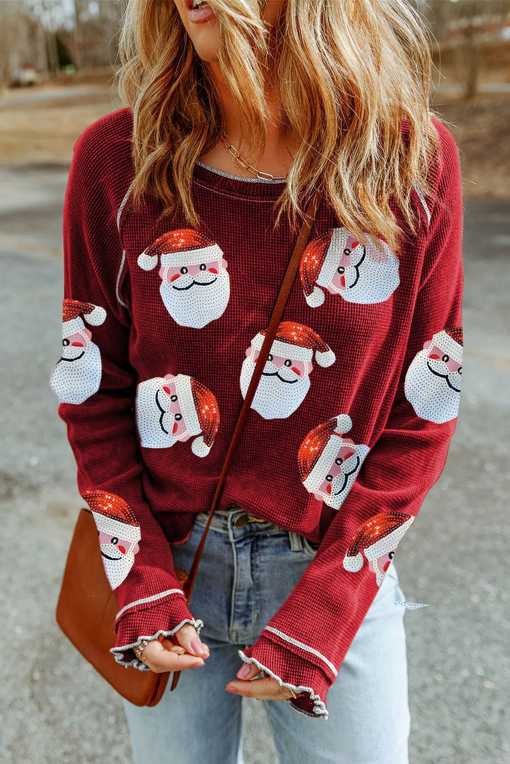 Miriam | Long sleeve blouse with Santa Claus crew neck and sequins