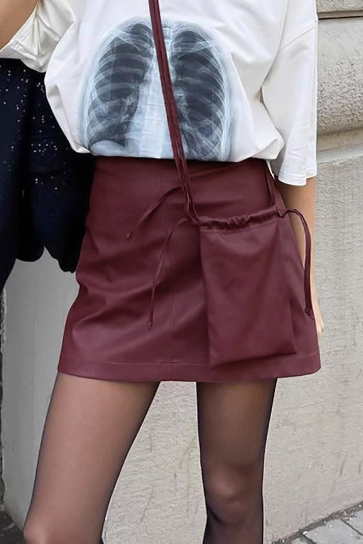 Red Matte Leather Skirt