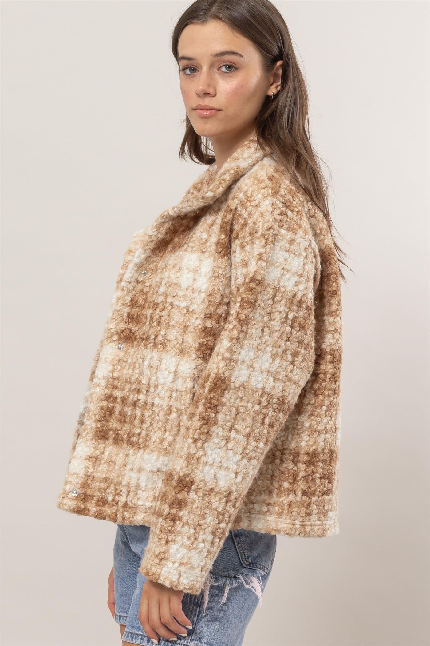 Nancy | Checked bouclé jacket with collar and pockets