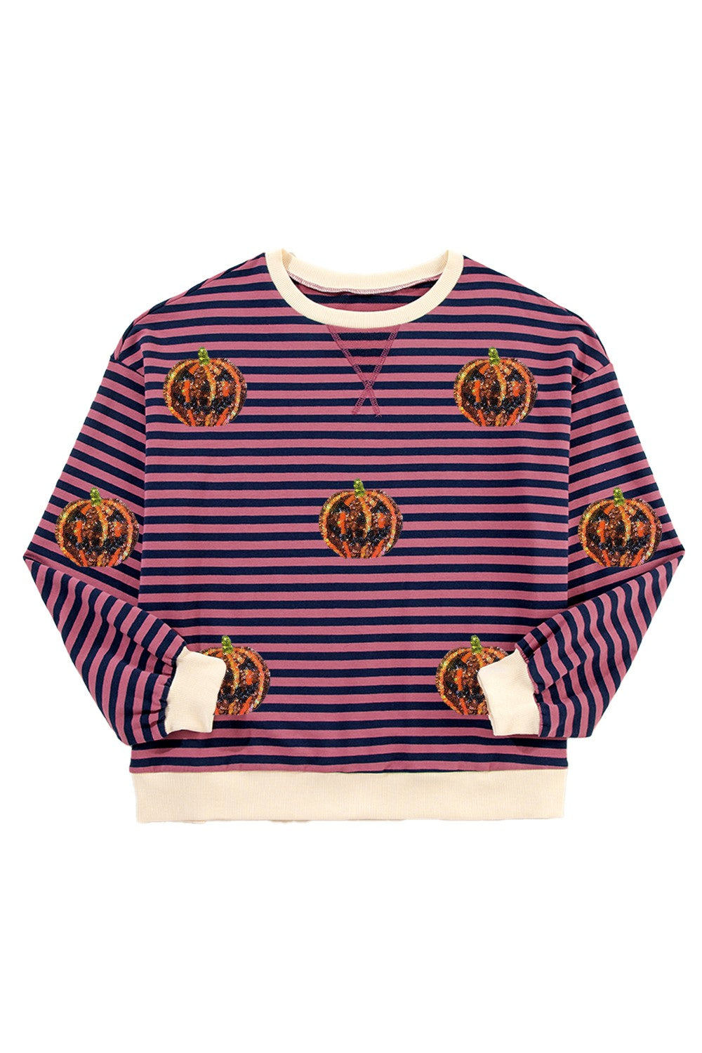 Felicidad | Pumpkin striped crew neck long sleeve sweatshirt