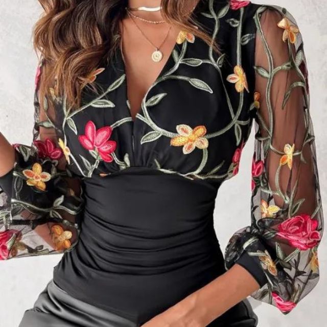 Letizia® | Blouse With Embroidered Transparent Sleeves