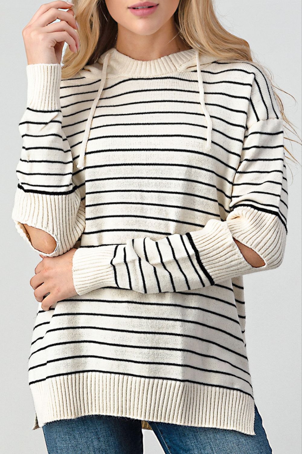 Diana | Shiny striped slit sweater with cutouts