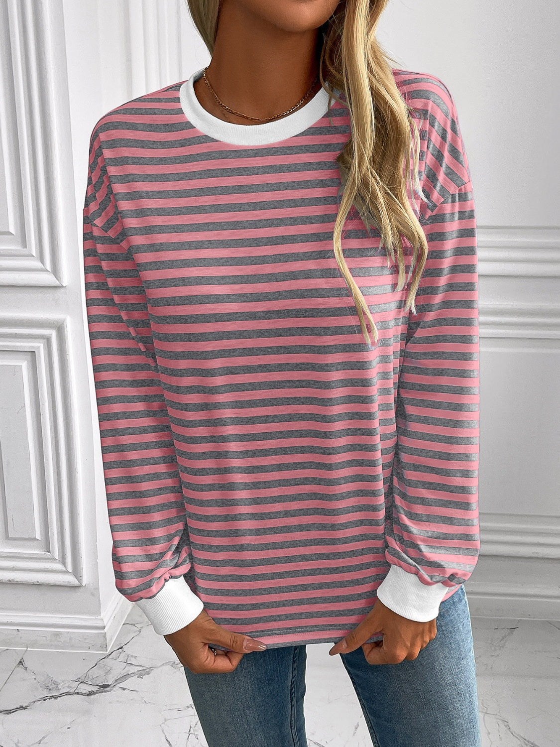Constance | Ivy Lane striped long sleeve crew neck sweatshirt