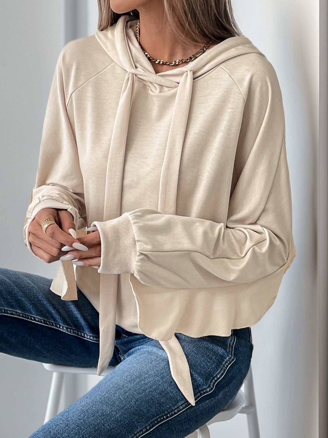 Mariana | Perfee Drawstring Ruffle Long Sleeve Hoodie