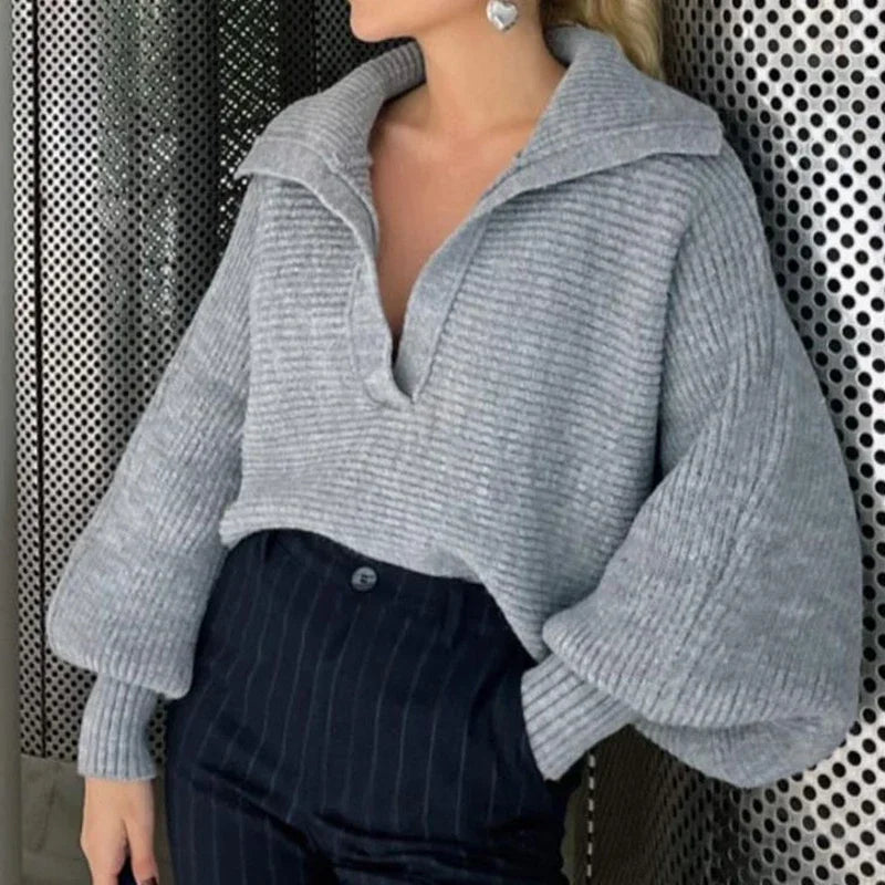 Ariana | Stylish women's winter sweater with a modern lapel collar