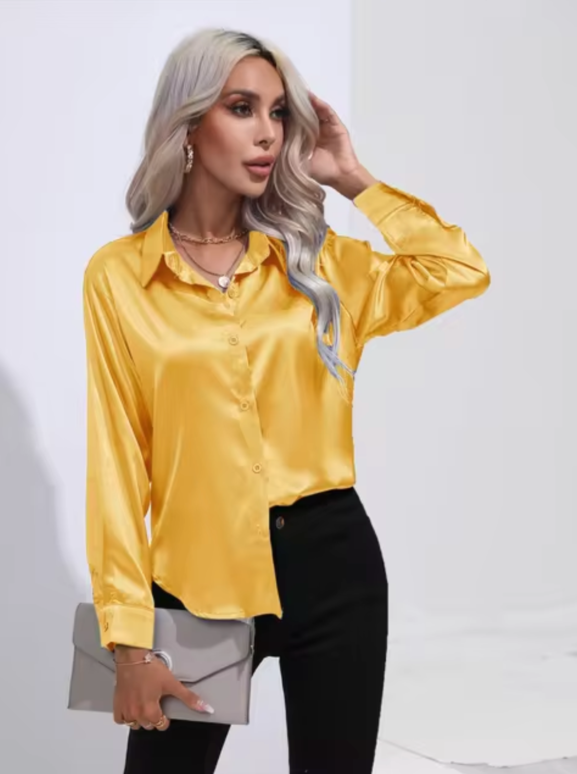 Eleanor® | Long Sleeve Satin Blouse