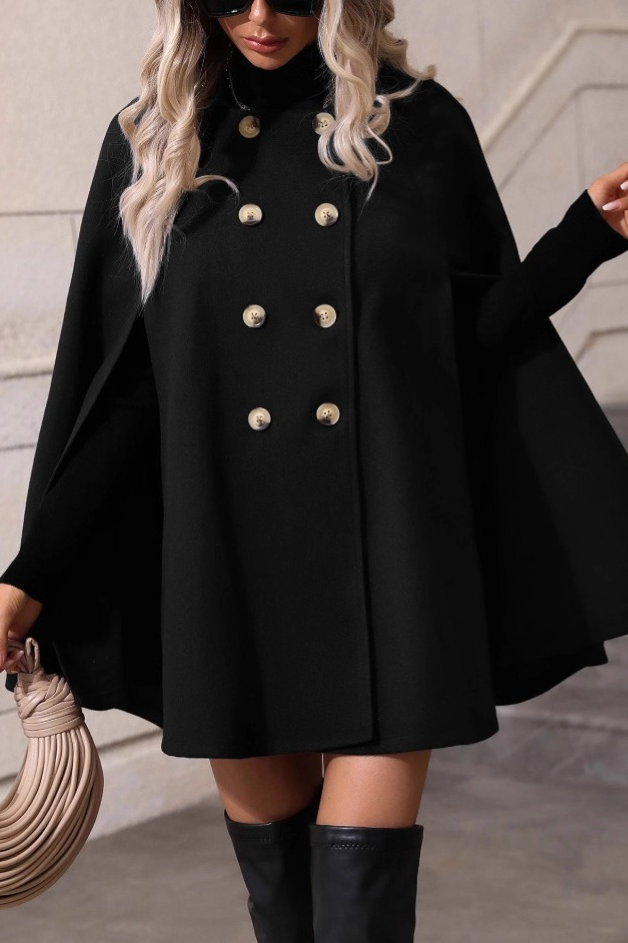 Elegant Double Breasted Loose Slim Wool Mid Length Coat