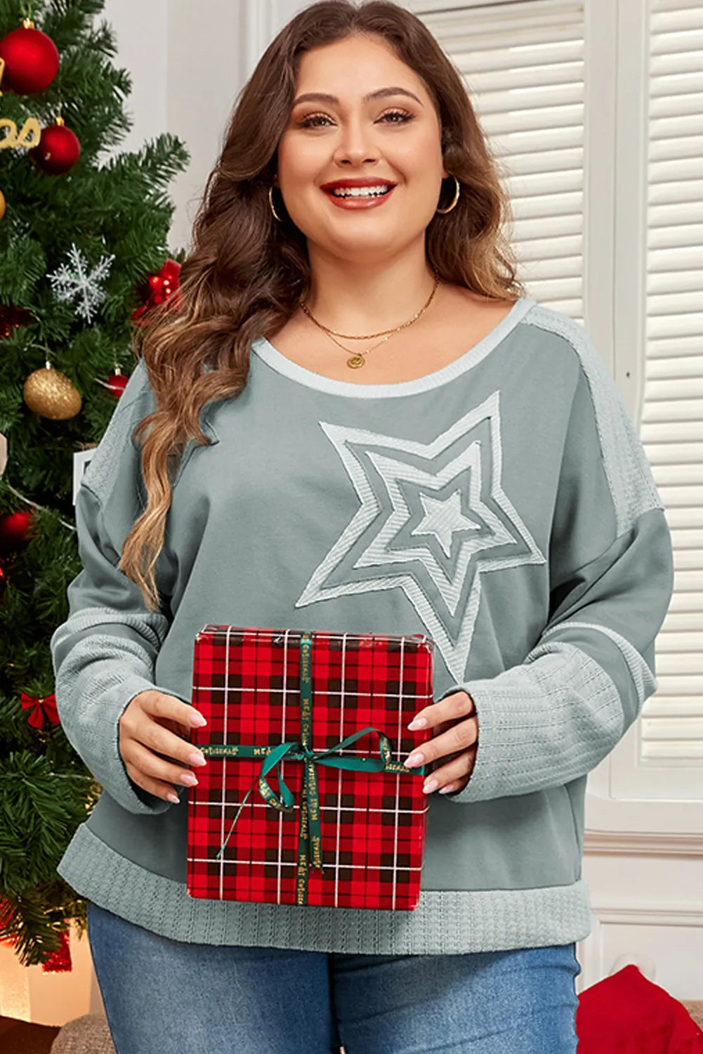 Carolin | Plus size long sleeve star crew neck top