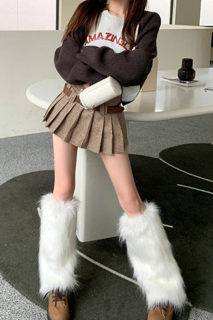 Houndstooth Pleated High Waist Skirt